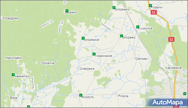 mapa Trzaskowice gmina Chodzież, Trzaskowice gmina Chodzież na mapie Targeo