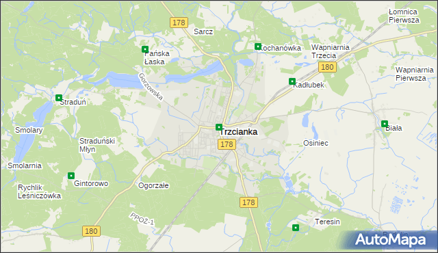 mapa Trzcianka powiat czarnkowsko-trzcianecki, Trzcianka powiat czarnkowsko-trzcianecki na mapie Targeo