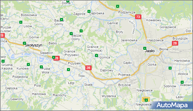 mapa Trzcinica gmina Jasło, Trzcinica gmina Jasło na mapie Targeo