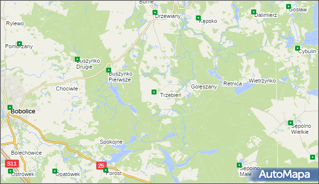 mapa Trzebień gmina Bobolice, Trzebień gmina Bobolice na mapie Targeo