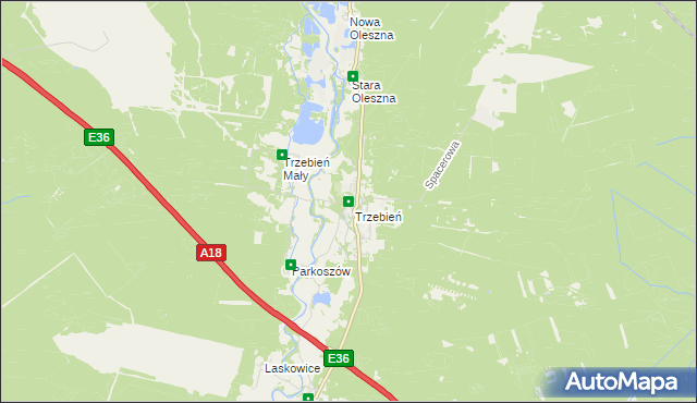 mapa Trzebień gmina Bolesławiec, Trzebień gmina Bolesławiec na mapie Targeo