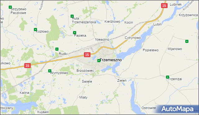 mapa Trzemeszno powiat gnieźnieński, Trzemeszno powiat gnieźnieński na mapie Targeo