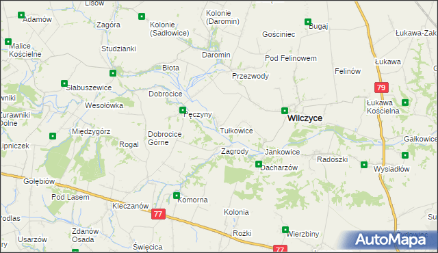 mapa Tułkowice gmina Wilczyce, Tułkowice gmina Wilczyce na mapie Targeo