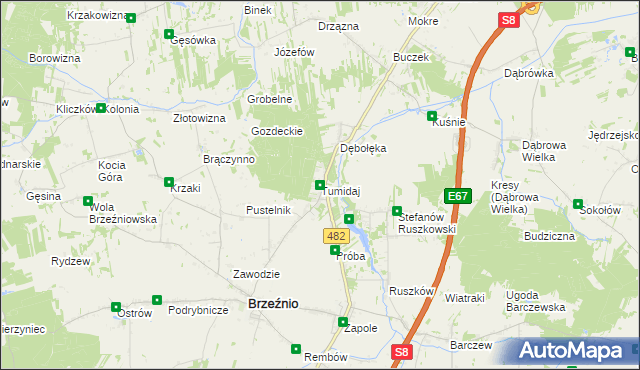 mapa Tumidaj gmina Brzeźnio, Tumidaj gmina Brzeźnio na mapie Targeo