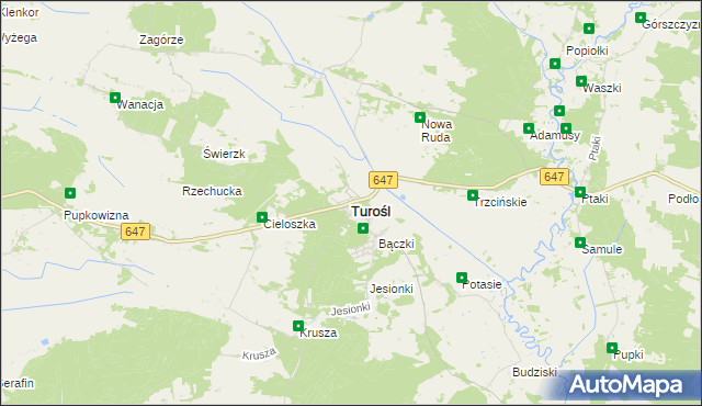 mapa Turośl powiat kolneński, Turośl powiat kolneński na mapie Targeo