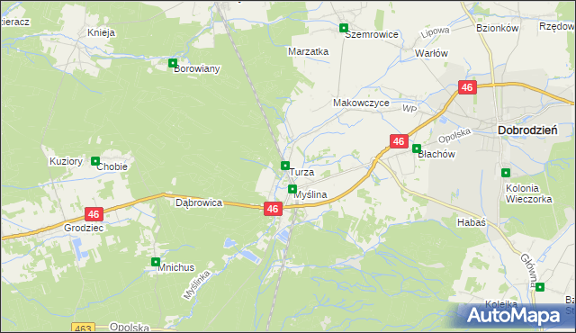 mapa Turza gmina Dobrodzień, Turza gmina Dobrodzień na mapie Targeo