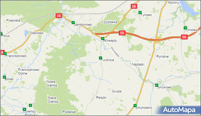 mapa Turznica gmina Ostróda, Turznica gmina Ostróda na mapie Targeo