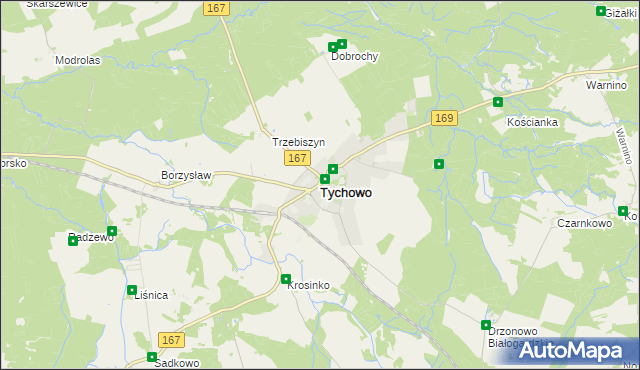 mapa Tychowo powiat białogardzki, Tychowo powiat białogardzki na mapie Targeo