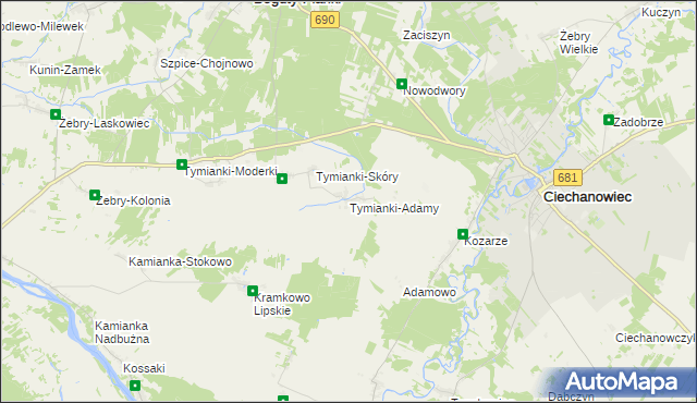 mapa Tymianki-Adamy, Tymianki-Adamy na mapie Targeo