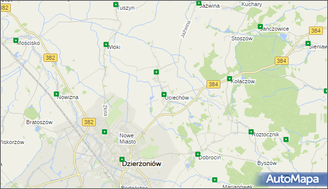 mapa Uciechów gmina Dzierżoniów, Uciechów gmina Dzierżoniów na mapie Targeo