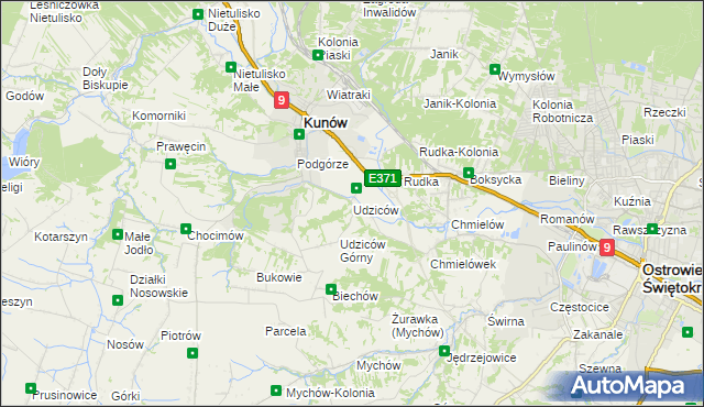 mapa Udziców, Udziców na mapie Targeo