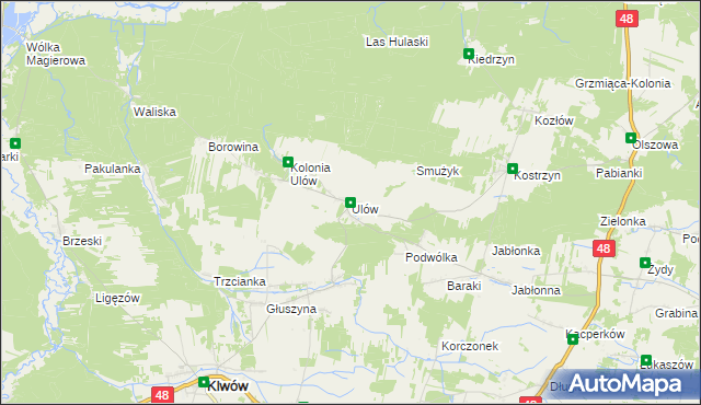 mapa Ulów gmina Klwów, Ulów gmina Klwów na mapie Targeo