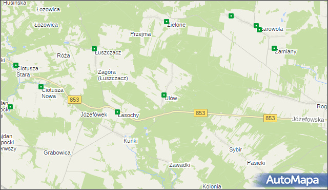 mapa Ulów gmina Tomaszów Lubelski, Ulów gmina Tomaszów Lubelski na mapie Targeo