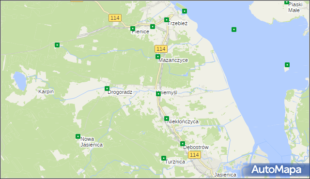 mapa Uniemyśl gmina Police, Uniemyśl gmina Police na mapie Targeo