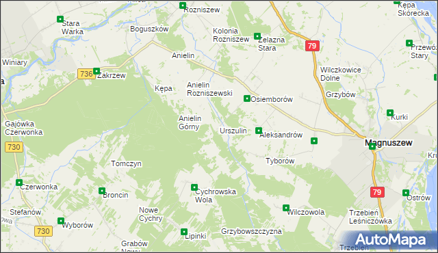 mapa Urszulin gmina Magnuszew, Urszulin gmina Magnuszew na mapie Targeo
