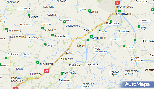 mapa Urzuty gmina Opatowiec, Urzuty gmina Opatowiec na mapie Targeo