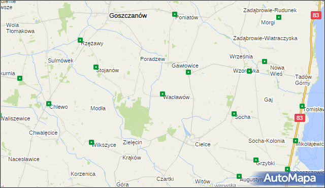 mapa Wacławów gmina Goszczanów, Wacławów gmina Goszczanów na mapie Targeo