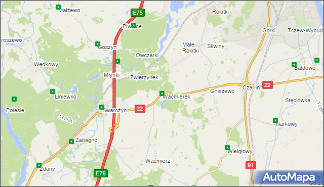 mapa Waćmierek, Waćmierek na mapie Targeo