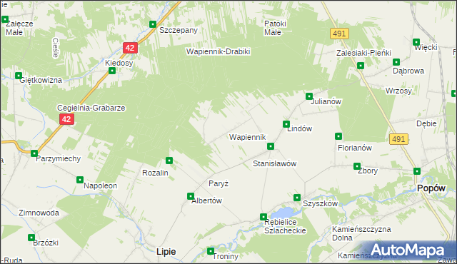 mapa Wapiennik gmina Lipie, Wapiennik gmina Lipie na mapie Targeo