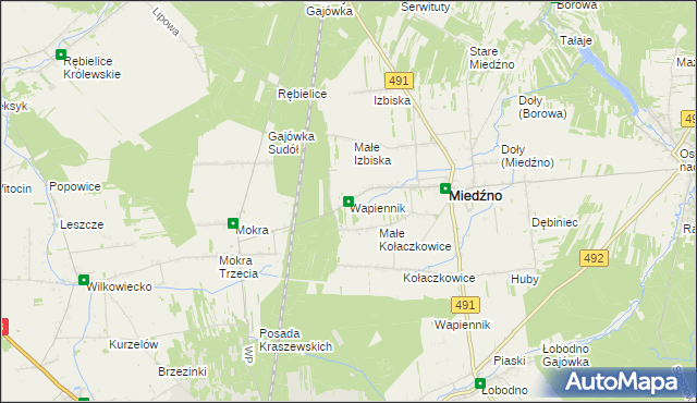 mapa Wapiennik gmina Miedźno, Wapiennik gmina Miedźno na mapie Targeo