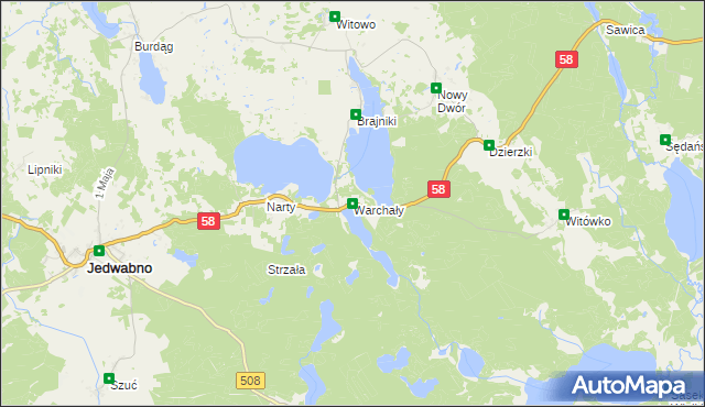 mapa Warchały, Warchały na mapie Targeo