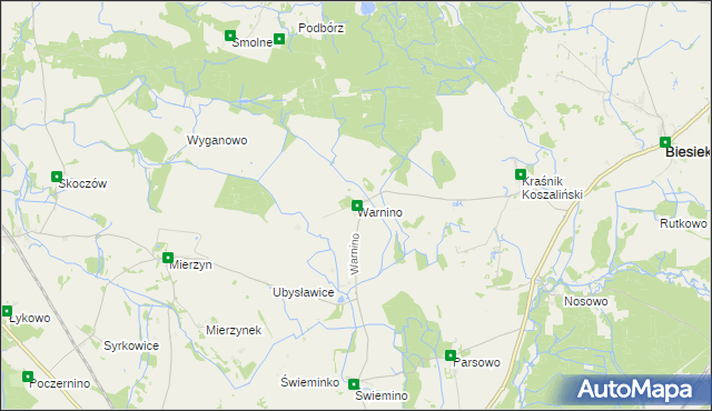 mapa Warnino gmina Biesiekierz, Warnino gmina Biesiekierz na mapie Targeo