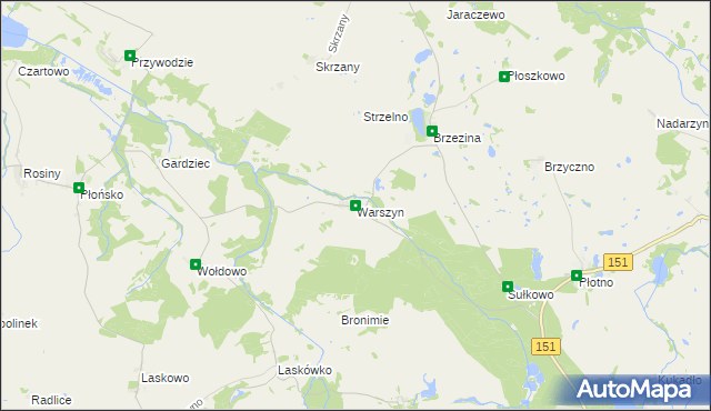 mapa Warszyn gmina Dolice, Warszyn gmina Dolice na mapie Targeo