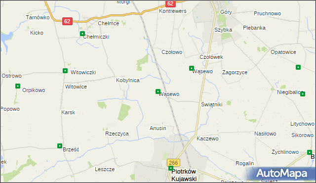 mapa Wąsewo gmina Piotrków Kujawski, Wąsewo gmina Piotrków Kujawski na mapie Targeo