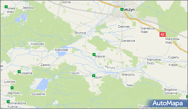 mapa Wąsice, Wąsice na mapie Targeo