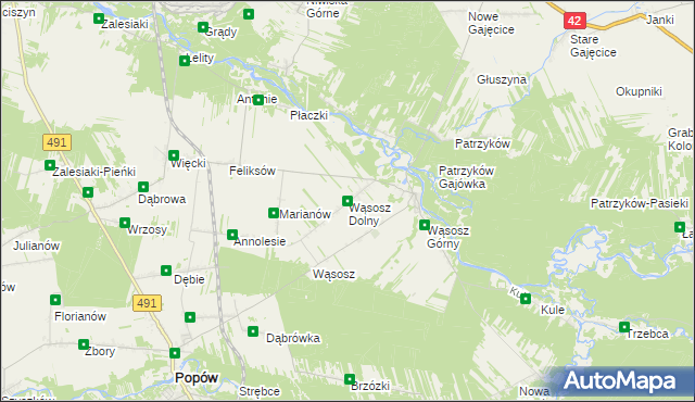 mapa Wąsosz Dolny, Wąsosz Dolny na mapie Targeo