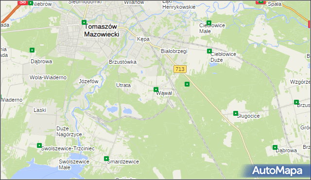 mapa Wąwał gmina Tomaszów Mazowiecki, Wąwał gmina Tomaszów Mazowiecki na mapie Targeo