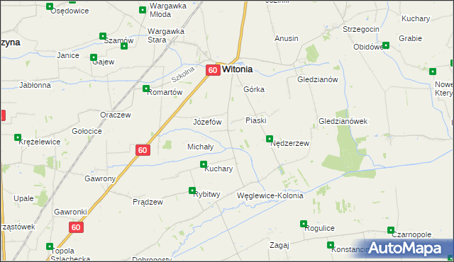 mapa Węglewice gmina Witonia, Węglewice gmina Witonia na mapie Targeo