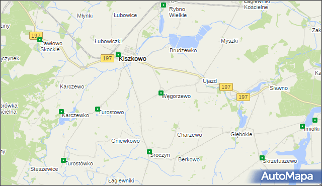 mapa Węgorzewo gmina Kiszkowo, Węgorzewo gmina Kiszkowo na mapie Targeo