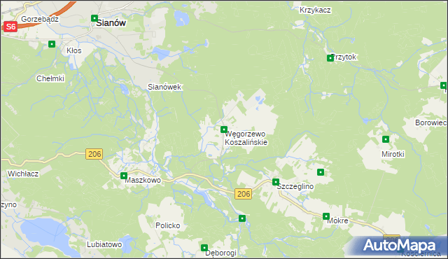 mapa Węgorzewo Koszalińskie, Węgorzewo Koszalińskie na mapie Targeo