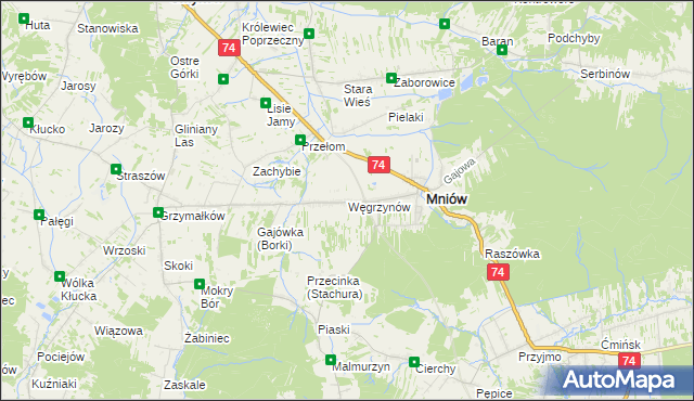 mapa Węgrzynów gmina Mniów, Węgrzynów gmina Mniów na mapie Targeo