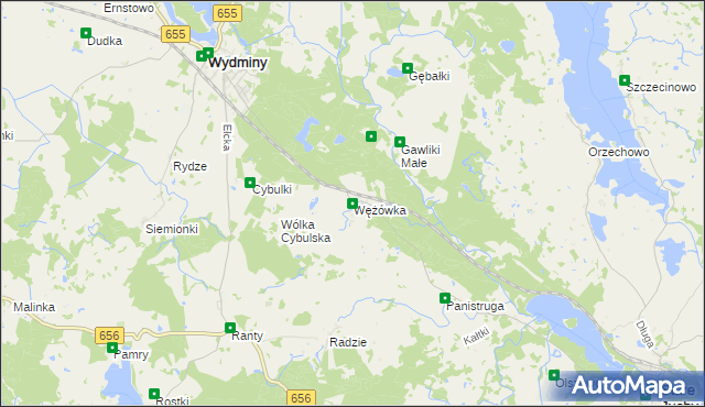 mapa Wężówka gmina Wydminy, Wężówka gmina Wydminy na mapie Targeo