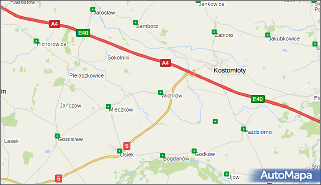 mapa Wichrów gmina Kostomłoty, Wichrów gmina Kostomłoty na mapie Targeo