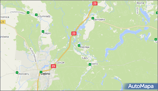 mapa Więcław gmina Dębno, Więcław gmina Dębno na mapie Targeo