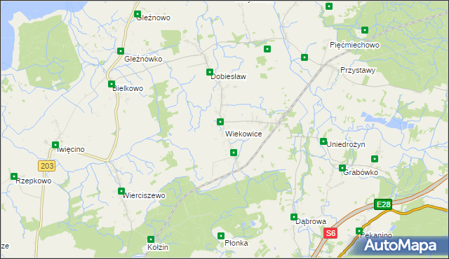 mapa Wiekowice gmina Darłowo, Wiekowice gmina Darłowo na mapie Targeo