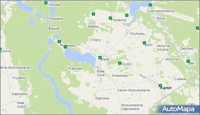 mapa Wiele gmina Karsin, Wiele gmina Karsin na mapie Targeo