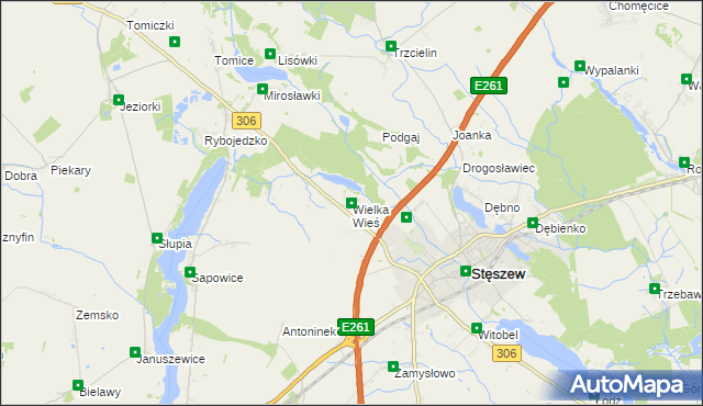 mapa Wielka Wieś gmina Stęszew, Wielka Wieś gmina Stęszew na mapie Targeo