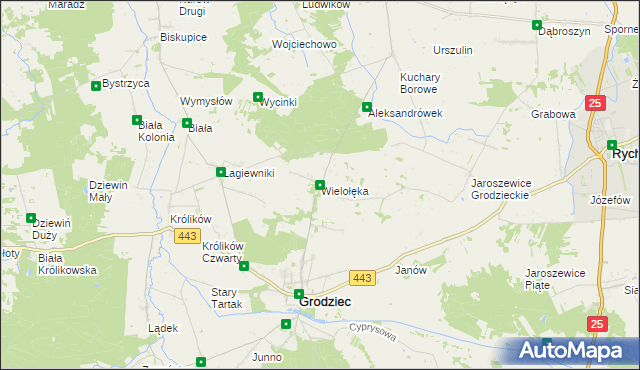 mapa Wielołęka gmina Grodziec, Wielołęka gmina Grodziec na mapie Targeo