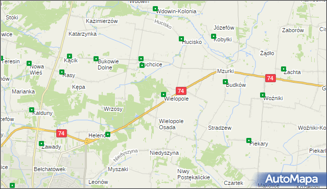 mapa Wielopole gmina Bełchatów, Wielopole gmina Bełchatów na mapie Targeo