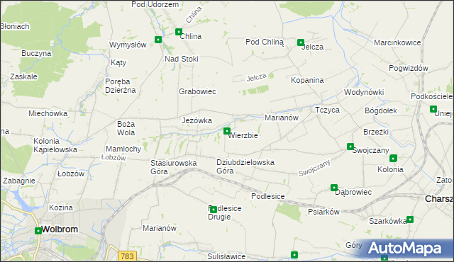 mapa Wierzbie gmina Charsznica, Wierzbie gmina Charsznica na mapie Targeo