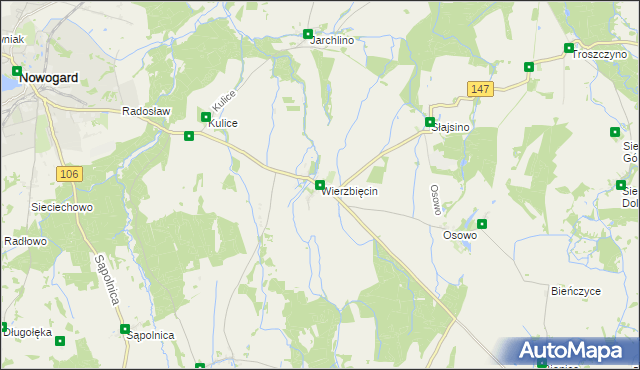 mapa Wierzbięcin gmina Nowogard, Wierzbięcin gmina Nowogard na mapie Targeo