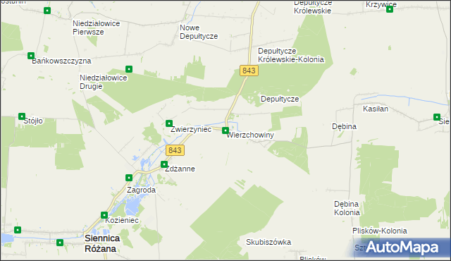 mapa Wierzchowiny gmina Siennica Różana, Wierzchowiny gmina Siennica Różana na mapie Targeo