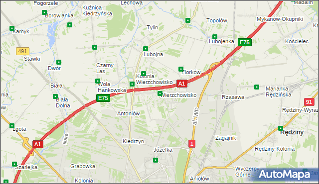 mapa Wierzchowisko gmina Mykanów, Wierzchowisko gmina Mykanów na mapie Targeo