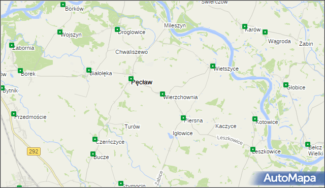 mapa Wierzchownia gmina Pęcław, Wierzchownia gmina Pęcław na mapie Targeo