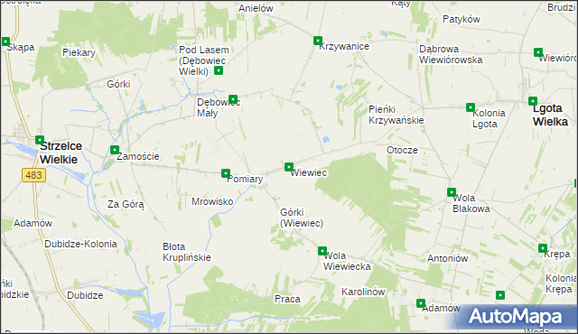 mapa Wiewiec, Wiewiec na mapie Targeo