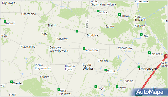 mapa Wiewiórów gmina Lgota Wielka, Wiewiórów gmina Lgota Wielka na mapie Targeo